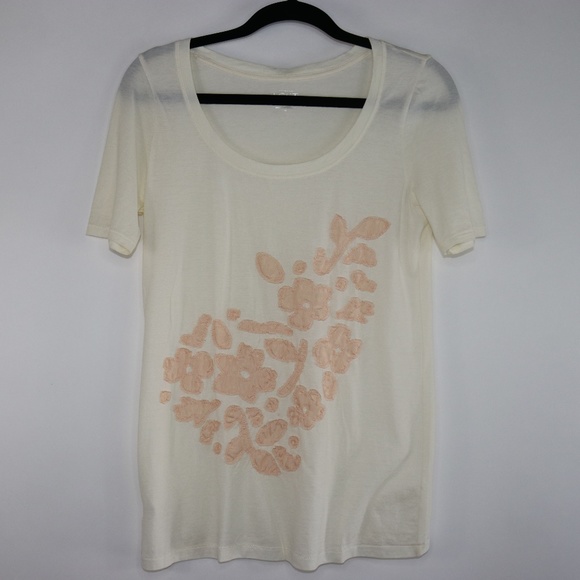 LOFT Tops - Anne Taylor LOFT Flower Embroidered White Tee H121